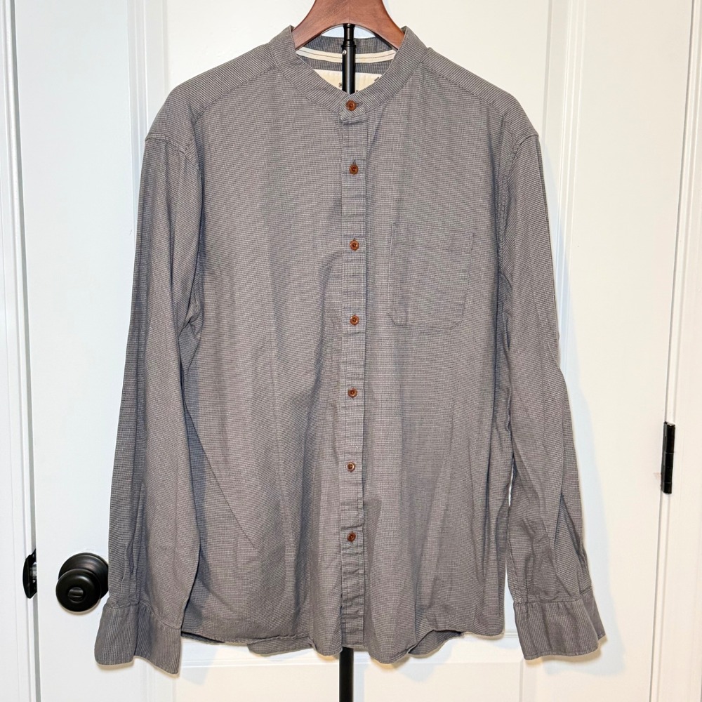 Marks & Spencer Blue Harbour Organic Cotton Mandarin Collar Shirt Grey Mens L